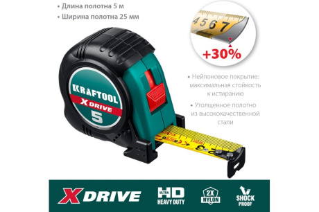 Купить Рулетка 5мх25мм "KRAFTOOL" X-Drive" в ударостойком обрезиненном корпусе  34122-05-25_z02 фото №2