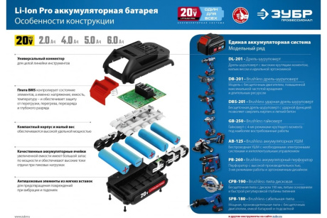 Купить Дрель-шуруповерт акк. ЗУБР DBS-201-22 20В Проф. ударн  бесщет  2 АКБ кейс фото №22